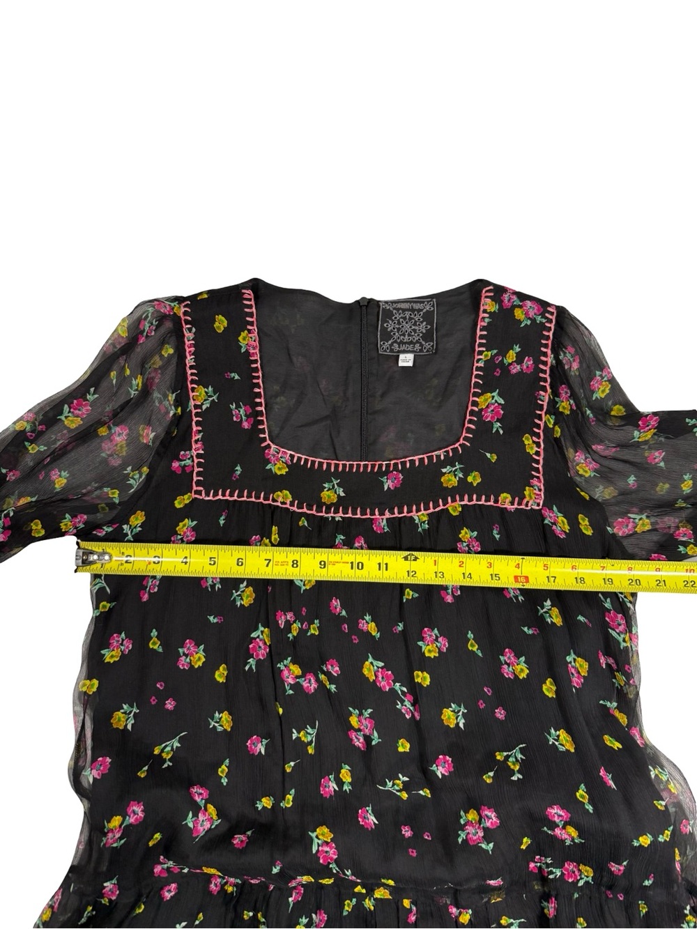 Johnny Was Jade Midi Dress Large 100% Silk Floral Black Boho Tiered Flowy Summer - Picture 4 of 11